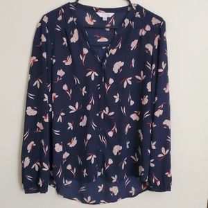 Lauren Conrad navy floral button up - L